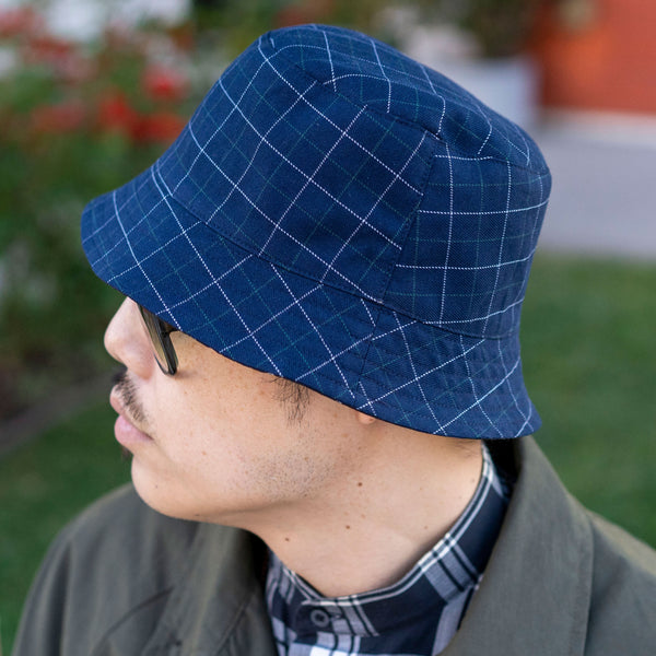 Yoshiwa Indigo Plaid Twill Joyride Bucket Hat