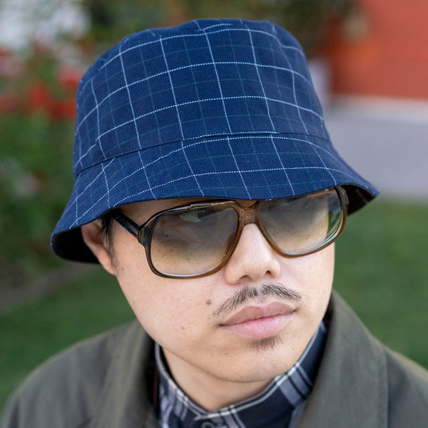 Yoshiwa Indigo Plaid Twill Joyride Bucket Hat