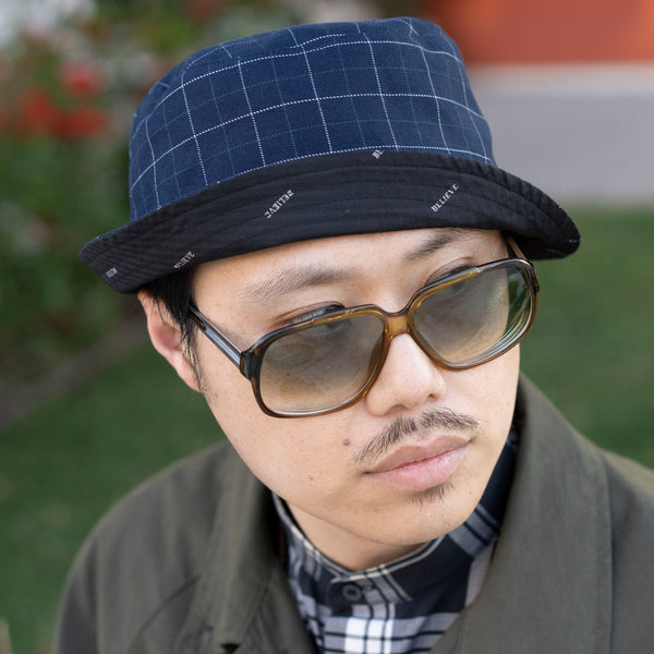 Yoshiwa Indigo Plaid Twill Joyride Bucket Hat