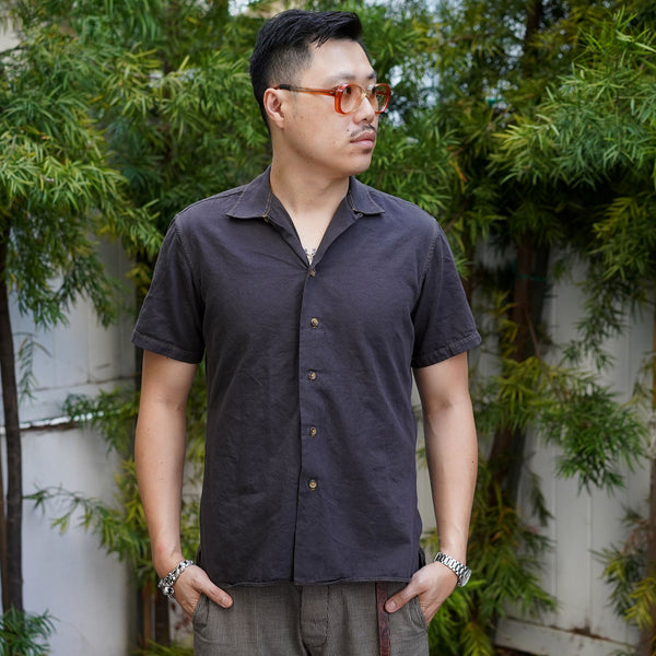 Cruising Short Sleeve Camp Shirt in Selvage Gunmetal Yoshiwa Twill