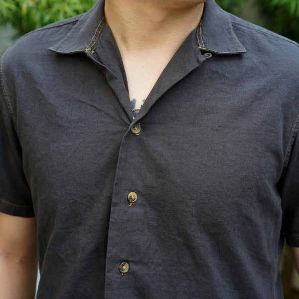 Cruising Short Sleeve Camp Shirt in Selvage Gunmetal Yoshiwa Twill