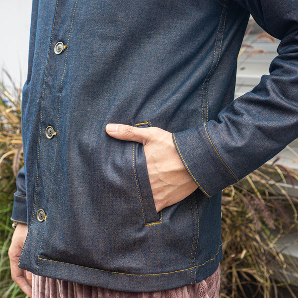 Indigo Brass Denim Uprock Coach Jacket