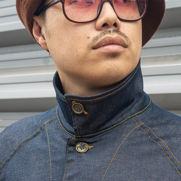 Indigo Brass Denim Uprock Coach Jacket