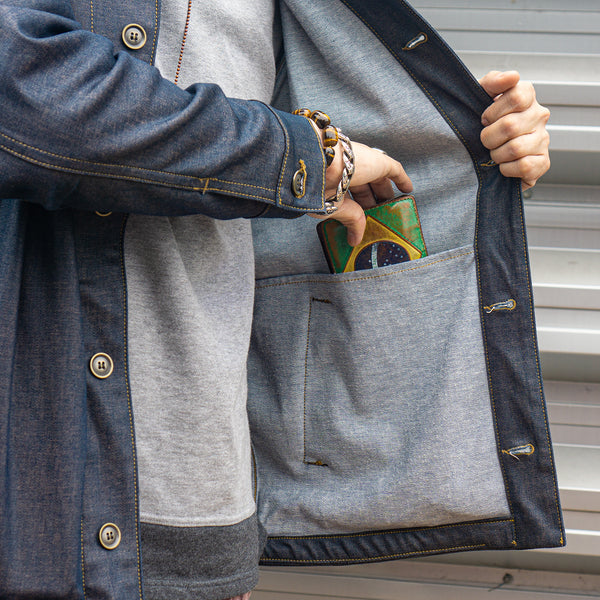 Indigo Brass Denim Uprock Coach Jacket