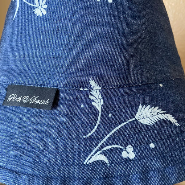 Joyride Reversible Bucket Hat in Floral Chambray and Teal Herringbone Tropical Wool Silk
