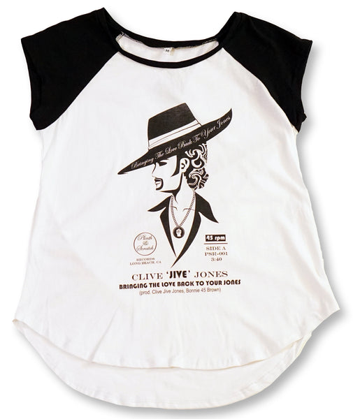 CLIVE JIVE JONES WOMENS CAP SLEEVE BASEBALL TEE