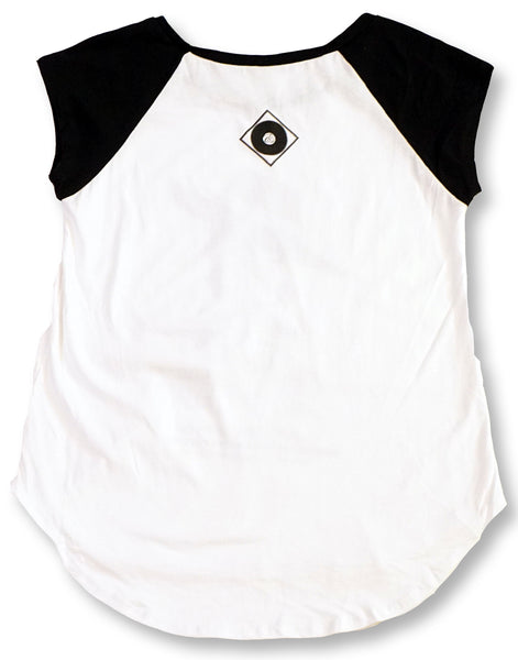 CLIVE JIVE JONES WOMENS CAP SLEEVE BASEBALL TEE